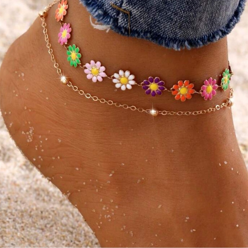 Colorful Flower Charm Ankle Bracelet